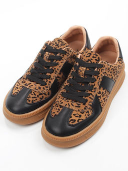 03-YH503-1 BLACK/LEOPARD Кроссовки женские (натуральная кожа, натуральная замша) - Фабричный китай фото 3