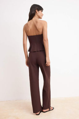 Kahverengi Peplum Bluz Duz Paca Pantolon Papertouch Dokuma Alt - Ust Tak?m TWOSS26AU00107 - Trendyolmilla фото 4