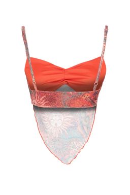 Trendyolmilla Ekru Bask?l? S?rt? Capraz Ask?l? Asimetrik Etek Uclu Tul Orme Bluz TWOSS23BZ00566 фото 18