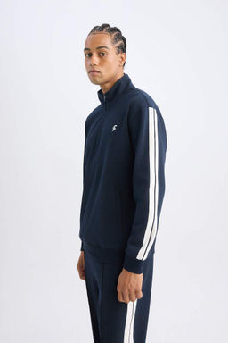 Темно-синий спортивный свитшот DeFactoFit стандартной посадки с воротником-стойкой и полумолнией  фото 3