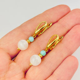 Серьги двойные из Селенита и Амазонита