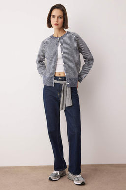 Lacivert Bisiklet Yaka Cizgili Triko H?rka TWOAW26HI00304