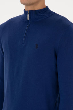 Erkek Slim Fit Yar_m Fermuarl_ _ndigo Basic Kazak - U.s. polo assn фото 7