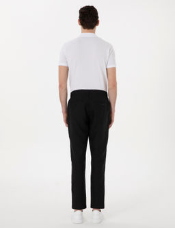 Siyah Carrot Fit Keten Kanvas Pantolon