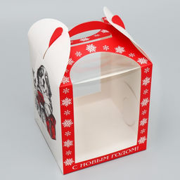 Цена за 5 шт. Складная коробка под маленький торт «С Новым годом!», 15×15×18 см, Новый год