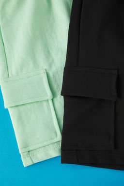 Lacivert-Gri 2li Erkek Cocuk Pamuklu Beli Lastikli Kargo Cepli Orme Sort TKDSS25SR00006 - Trendyolmilla фото 4