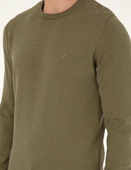 Koyu Haki Slim Fit Bisiklet Yaka Basic Triko Kazak - Pierre cardin фото 7