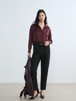 Beli Kemerli Kad?n Cigarette Kuma? Pantolon