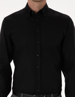Siyah Slim Fit %100 Pamuk Yakas_ D__meli Oxford G_mlek