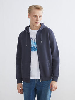 Kap??onlu Uzun Kollu Erkek Fermuarl? Sweatshirt