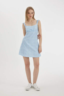 Мини-платье с v-образным вырезом и принтом на бретельках - Defacto фото 6