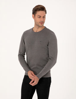 Gri Melanj Slim Fit Bisiklet Yaka Basic Triko Kazak - Pierre cardin фото 3