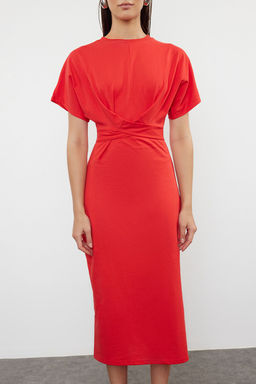 TRENDYOLMILLA Siyah %100 Pamuk Bele Oturan Y?rtmac ve Baglama Detayl? Midi Orme Kalem Elbise TWOSS21EL0404  фото 54