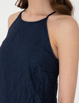 Lacivert Regular Fit Dokuma Elbise
