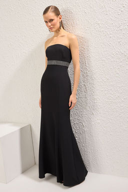 TRENDYOLMILLA Siyah Bal?k Kesim Aksesuar Detayl? Dokuma Uzun S?k Abiye & Mezuniyet Elbise TPRSS25AE00160 фото 3