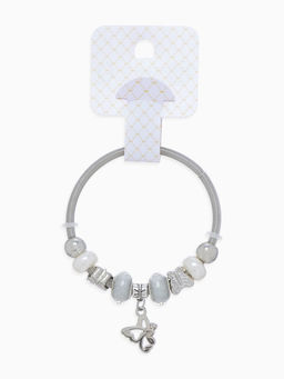 Браслет с жемчугом «Марджери» бабочка, серебристо-белый в серебре, d=6.5 см