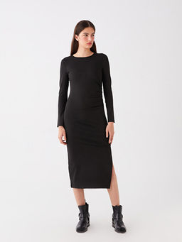 Bisiklet Yaka D?z Uzun Kollu Elbise