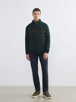 Dik Yaka ?izgili Erkek Triko Kazak