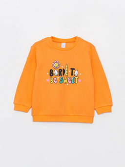 Bisiklet Yaka Bask?l? K?z Bebek Sweatshirt