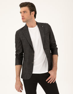 Siyah Slim Fit Keten Kar___ml_ Ceket