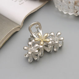 Цена за 6 шт. Крабик для волос «Хизер», цветы галант, 4 см, серебро