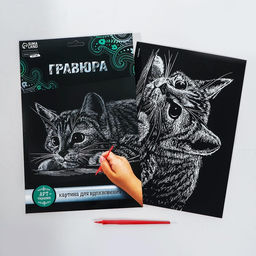 Гравюра «Котёнок» с металлическим эффектом, серебро, А4