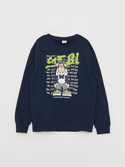 Bisiklet Yaka Nostaljik Maymun Bask?l? Uzun Kollu Erkek ?ocuk Sweatshirt