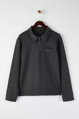 Antrasit Melanj Regular/Normal Kesim Polo Yaka Fermuarl? Kal?n Sweatshirt TMNAW26SW00007 - Trendyolmilla фото 5