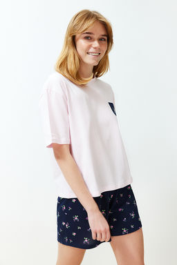 Trendyolmilla Pembe Cok Renkli Cicekli Sortlu Orme Pijama Tak?m? THMSS24PT00214  фото 3