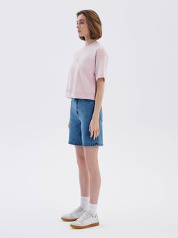 CONTE Комбинированная футболка из футера c вставками в рубчик LD 2573 crystal pink