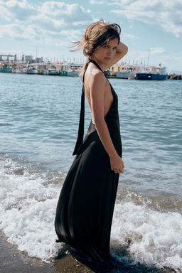 VESTIDO MIDI HALTER SATINADO / Negro - Zara фото 5