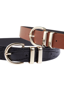 Trendyolmilla Siyah-Taba 2li Paket Croco ve Duz Deri Gorunumlu Tokal? Kad?n Kemer TWOAW24KE00001 фото 2