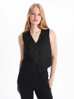 Kad?n V Yaka D?z Klasik Yelek