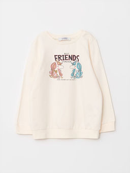 Bisiklet Yaka Bask?l? Uzun Kollu K?z ?ocuk Sweatshirt