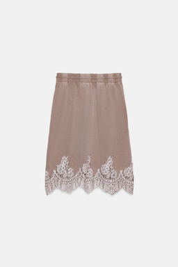 FALDA EFECTO LAVADO COMBINADA ENCAJE / Marr?n / Topo - Zara фото 5