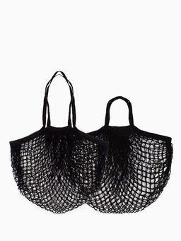 Набор 2 шт.: сумка-авоська плетёная, клетка 1.5 см, чёрная