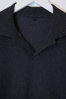 Siyah Oversize Polo Yaka Duz Polo Yaka T-shirt TMNSS25PO00045