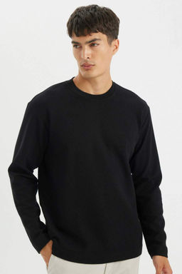 Regular Fit Bisiklet Yaka Waffle Basic Duz Uzun Kollu Tisort - Defacto фото 2