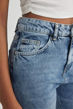 Джинсовые брюки длиной до щиколотки с высокой талией и высокой талией Lina Mom, потертые брюки - Defacto фото 5