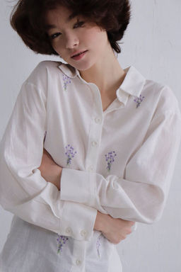 11307 Рубашка хлопковая белая с вышивкой - Martichelli фото 2