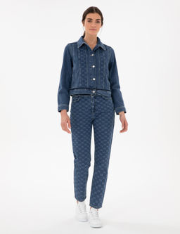 Koyu Mavi Crop Top Jean Ceket - Pierre cardin фото 4