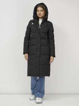 Пальто утепленное стеганное зимнее с капюшоном женское черного цвета 9636_1Ch - Mtforce фото 6