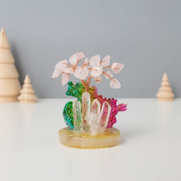 Фигурка «Деревце под защитой дракоши», стекло, металл, 18 камней, розовый, 5.5×5.5×9 см
