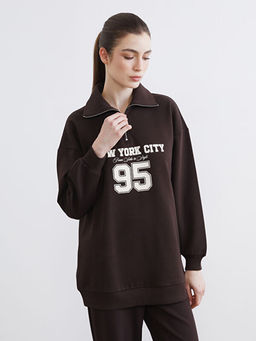 New York Bask?l? Kad?n Kal?n Sweatshirt Tunik