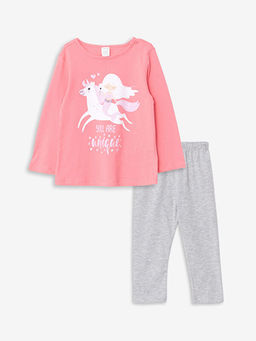 Bisiklet Yaka Uzun Kollu Bask?l? K?z Bebek Pijama Tak?m