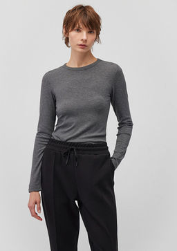 Uzun Kollu Gri Basic Tisort - Mavi фото 2