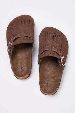 Kahverengi Puskul Detayl? Onu Kapal? Duz Kad?n Sabo Terlik TAKAW26TE00001