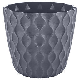 Ingreen Горшок для цветов пластмассовый Wave 2,5л, д17,5см, h16см, с дренажной сеткой и съемным поддоном, вулканический серый (Россия)
