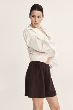 Pantal?n corto en mezcla de lino con cordones - H&m фото 5
