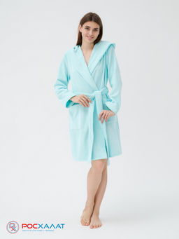 Махровый женский укороченный халат с капюшоном Морская волна МЗ-01 (58)